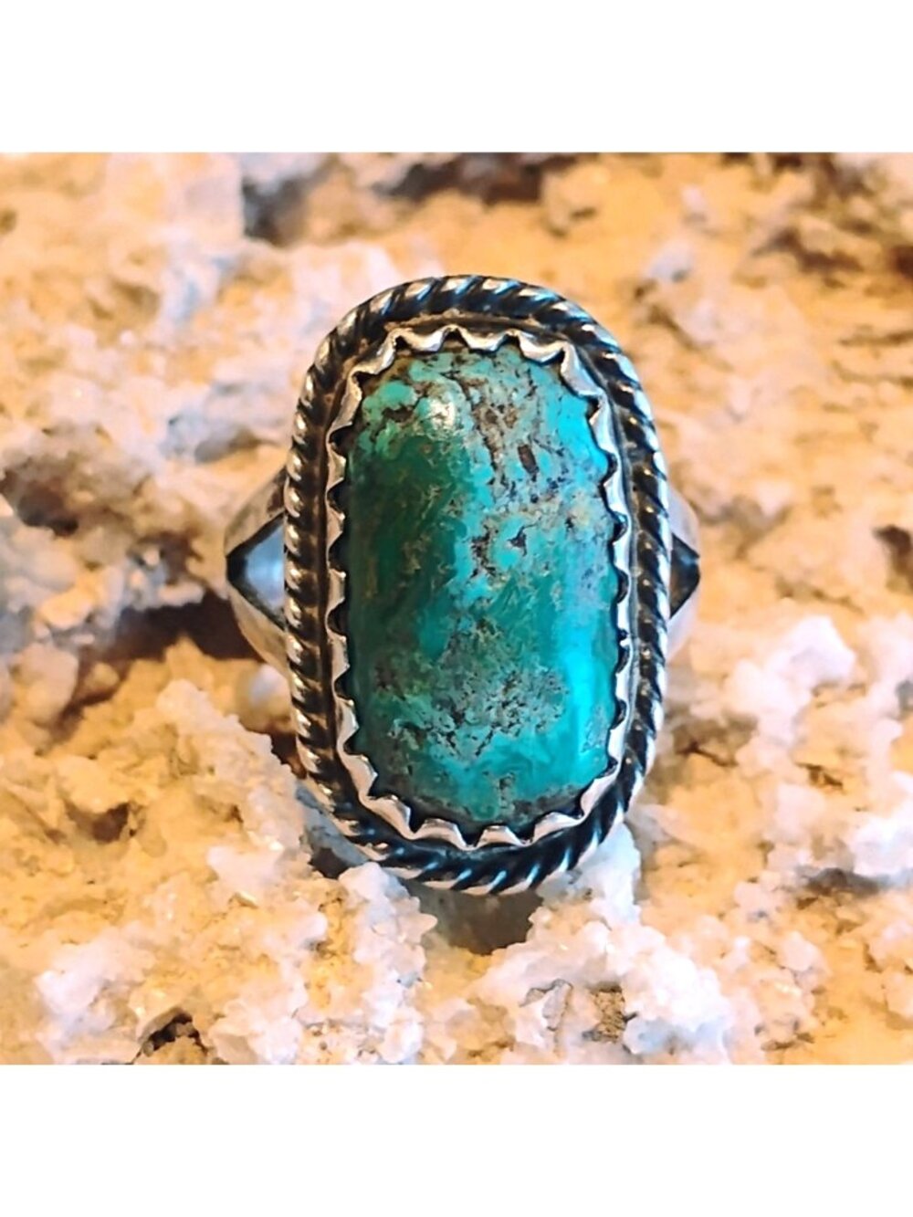 Vtg Signed Navajo Sterling Silver Green Aqua Rough Turquoise Ring Sz 8.5 Unisex